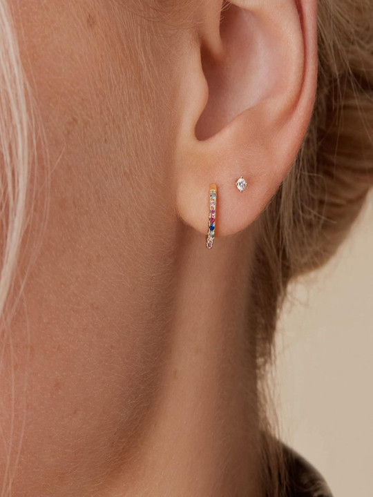 AQUASTREET 14K Plated Water-Resistant Antitarnish Multicolor Zircon Huggie & Stud Earrings