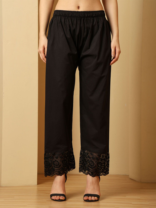 URBAN KANYA Women Elasticated Cotton Straight Palazzos