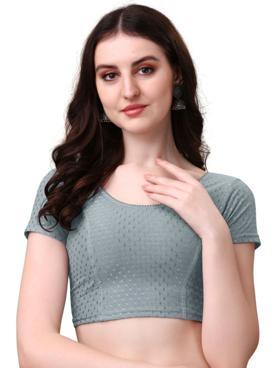 KIPZY Cotton Short Sleeves Round Neck Saree Blouse