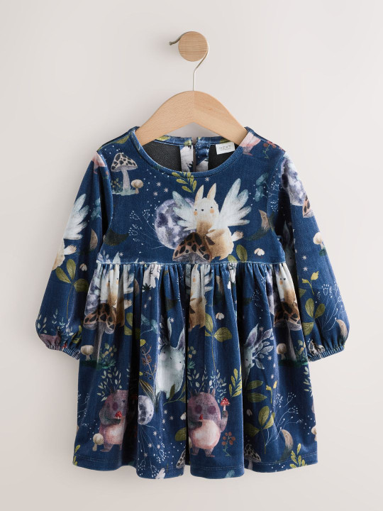 NEXT Girls Floral Print Fit & Flare Velvet Mini Dress