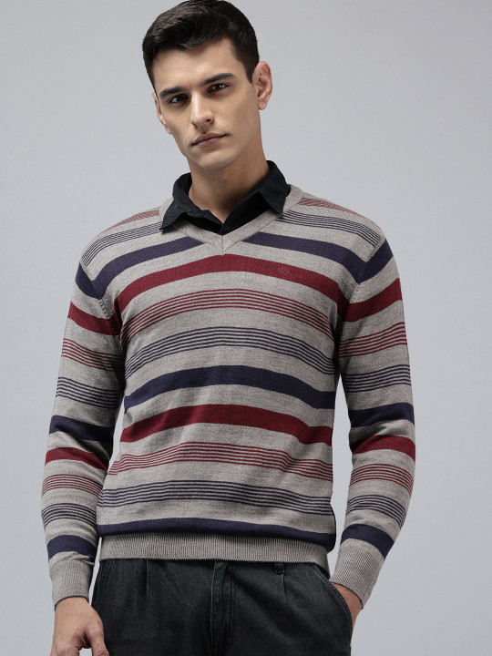 ColorPlus Striped V-Neck Pullover Sweaters