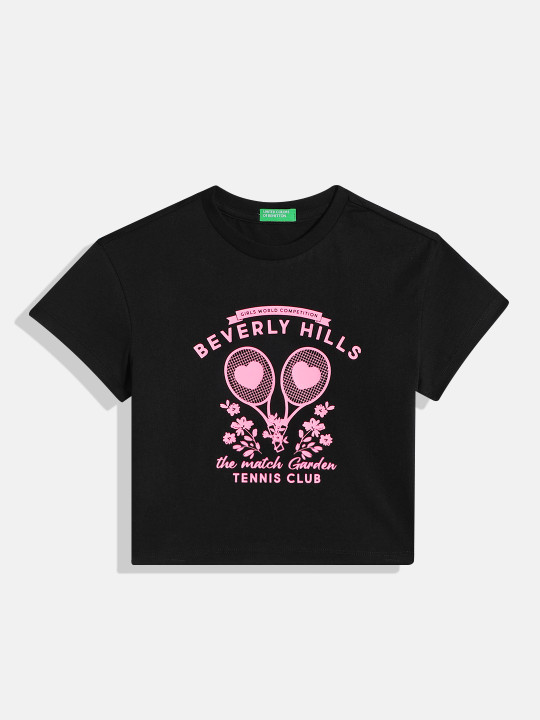 United Colors of Benetton Girls Printed Pure Cotton Boxy T-shirt