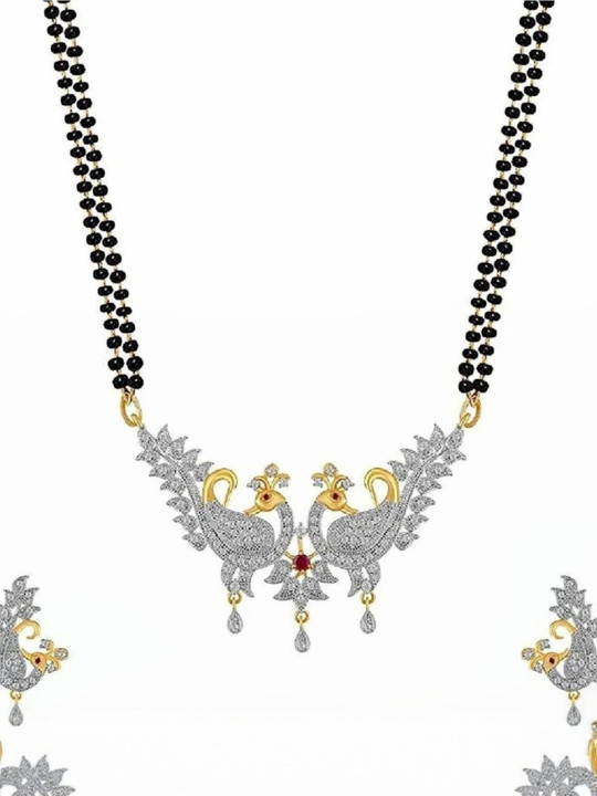 Mantra Enterprise Artificial Stones Studded And Beaded Mangalsutra With Earrings