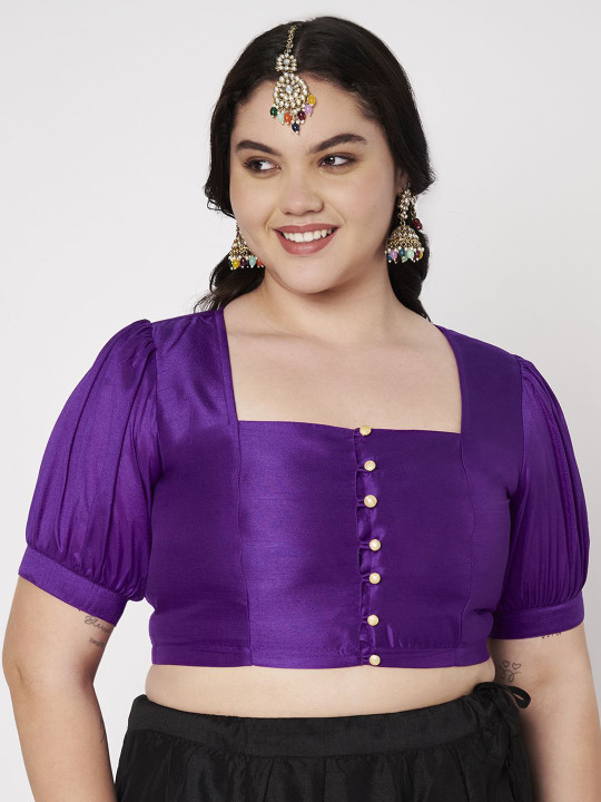 studio rasa Plus Size Women Square Neck Short Sleeves Saree Blouse