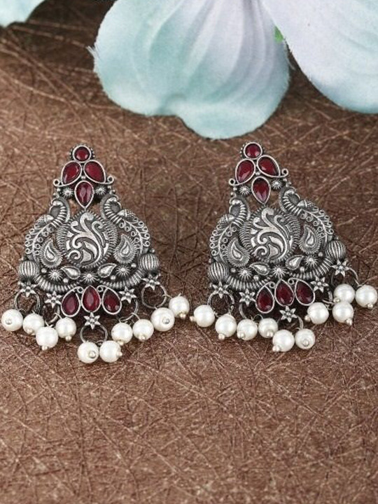 Sangria Silver-Plated Alloy Artificial Beads Dome Shaped Chandbalis