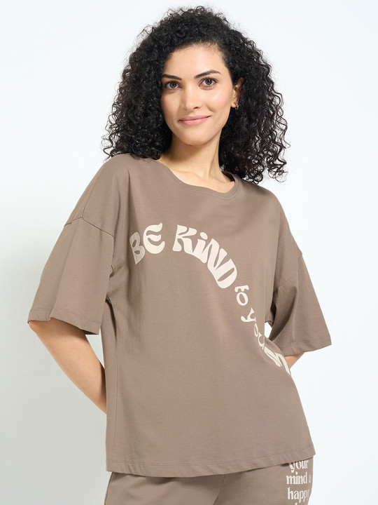 Dreamz by Pantaloons Women Printed Round Neck Cotton Lounge T-Shirt