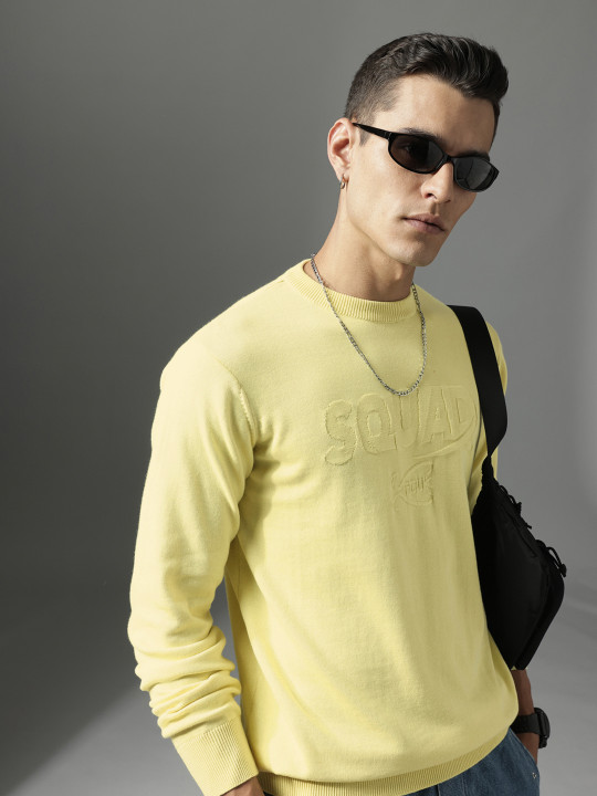 FCUK Self Design Typography Pure Cotton Pullover