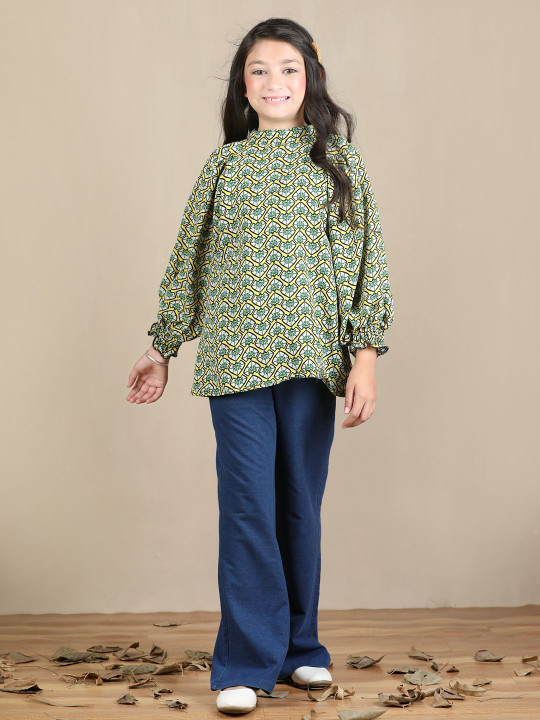 Cutiekins Girls Ethnic Motifs Printed High Neck Regular Top