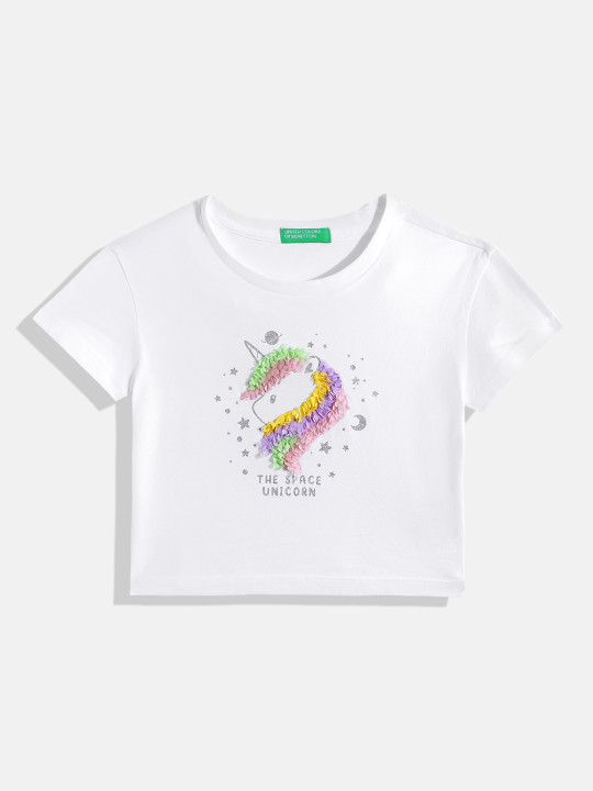 United Colors of Benetton Typography Printed Pure Cotton Applique T-shirt