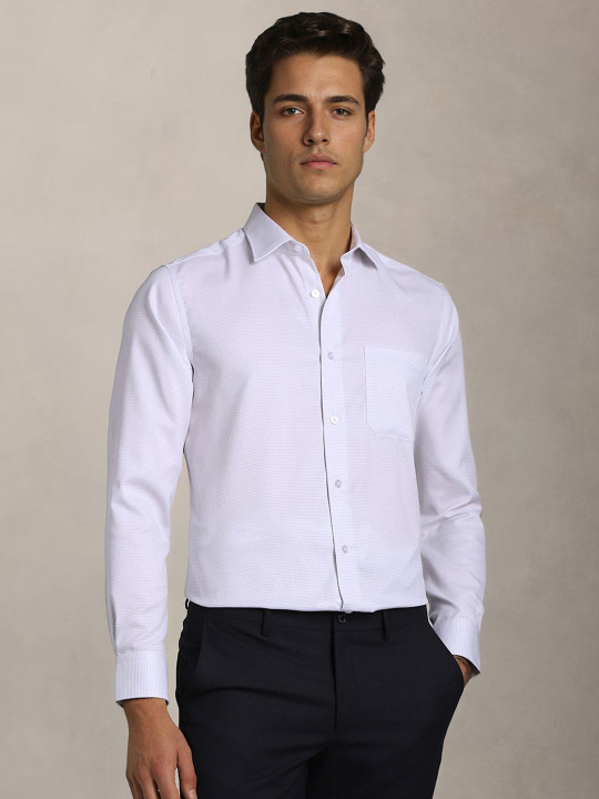 Louis Philippe Men Textured Spread Collar Pure Cotton Formal Shirt