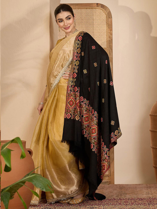 Sangria Women Winter Pashmina Floral Woven Design Shawl