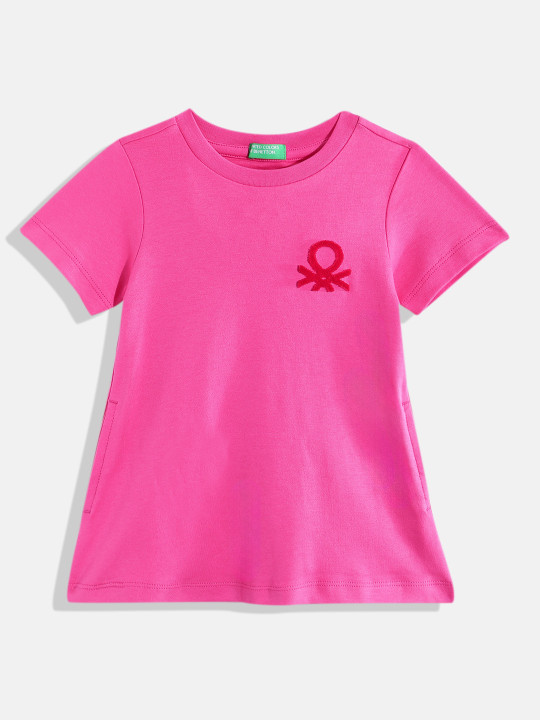 United Colors of Benetton Brand Logo Embroidered Pure Cotton A-Line Dress