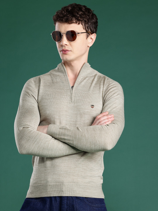 Cayman Men High Neck Half Zipper Woollen Pullover