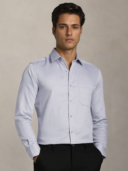 Louis Philippe Men Textured Spread Collar Pure Cotton Formal Shirt