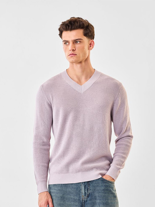 Snitch Men Ribbed V-Neck Long Sleeves lightweight Pullover