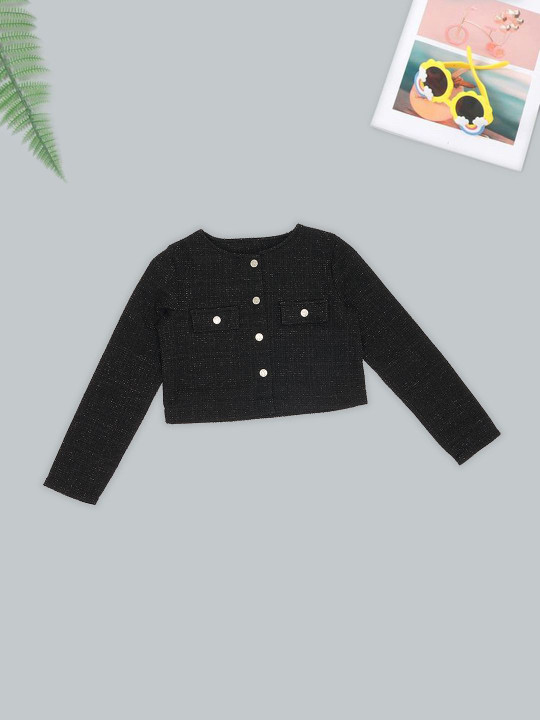 Pantaloons Junior Girls Collarless Crop Quilted Jacket