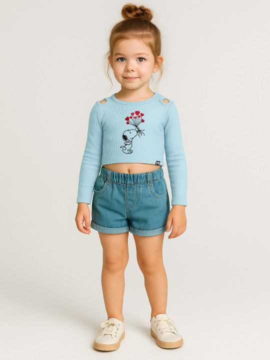 YK X Minute Mirth Girls Snoopy Embroidered Cotton Crop Top