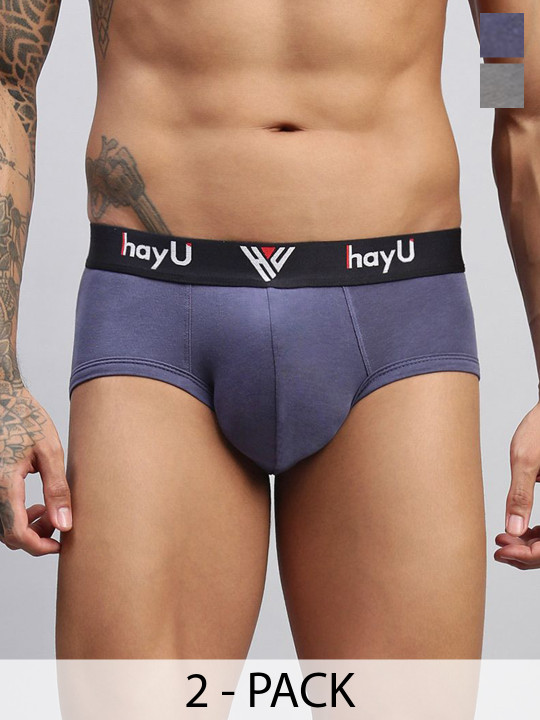 HAYU Pack Of 2 Men Solid Mid Rise Hipster Briefs