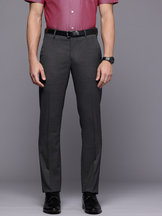 Louis Philippe Men Slim Fit Self Design Textured Formal Trousers