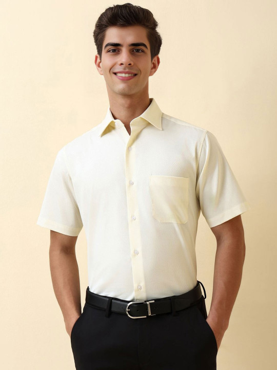 Allen Solly Sport Men Slim Fit Textured Spread Collar Pure Cotton Formal Shirt