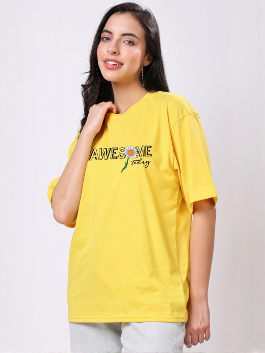 TQH Pack Of 2 Typography Printed Drop Shoulder Sleeves Cotton Oversized T-shirts