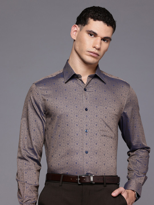 Louis Philippe Pure Cotton Floral Self Design Classic Fit Formal Shirt