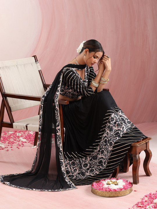 Khushal K Floral Printed Gotta Patti Ready to Wear Lehenga & Choli With Dupatta