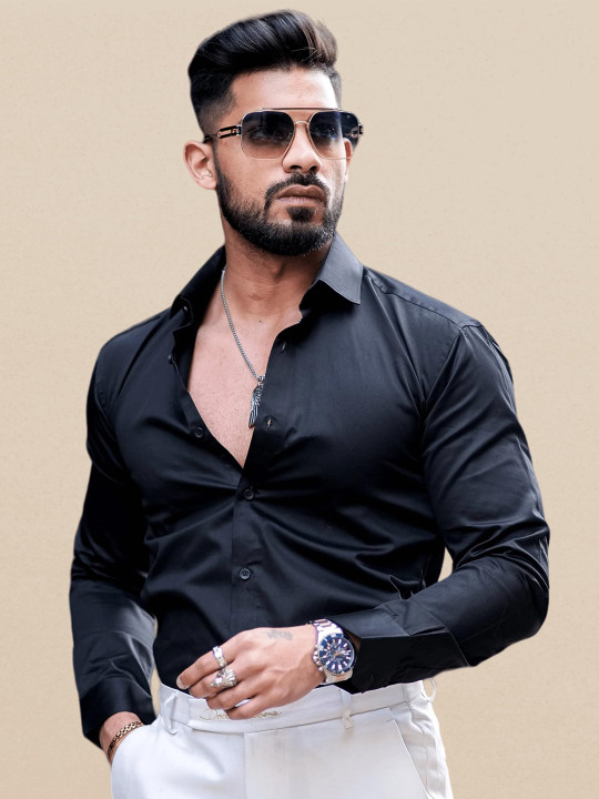 INDOPRIMO Spread Collar Long Sleeves Satin Casual Shirt