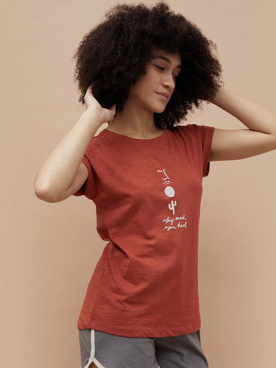 Ginger by Lifestyle Women Typography Printed Round Neck Cotton Lounge Tshirts