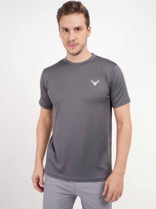 Leather Factory Men Self Design Round Neck Muscle Fit T-shirt