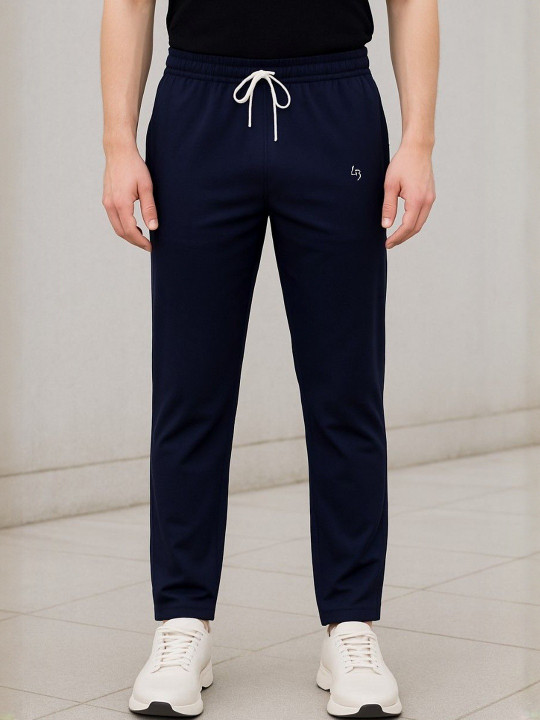 LEE BONEE Men Navy Blue Pure Cotton Slim Fit Casual Track Pants