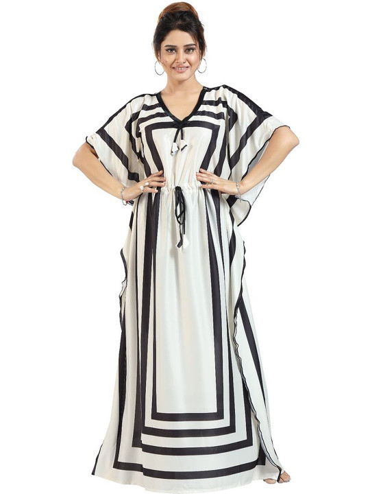 Moda Rapido Women Striped Printed Maxi Nightdress