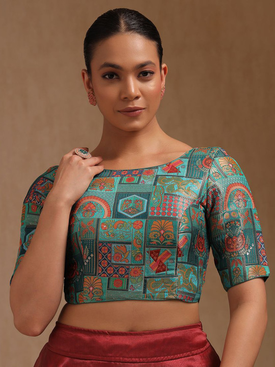 Soch Floral Printed Round Neck Padded Saree Blouse