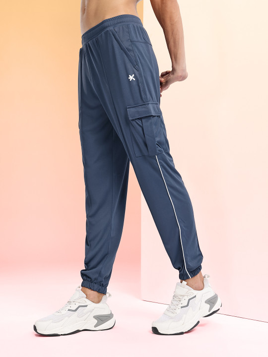 HRX by Hrithik Roshan Men Mid-Rise Rapid-Dry Cargo Style Joggers with Contrast Piping