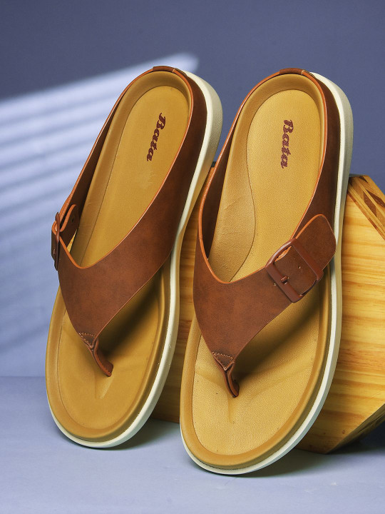 Bata Men Solid Thong Flip-Flops with Buckle