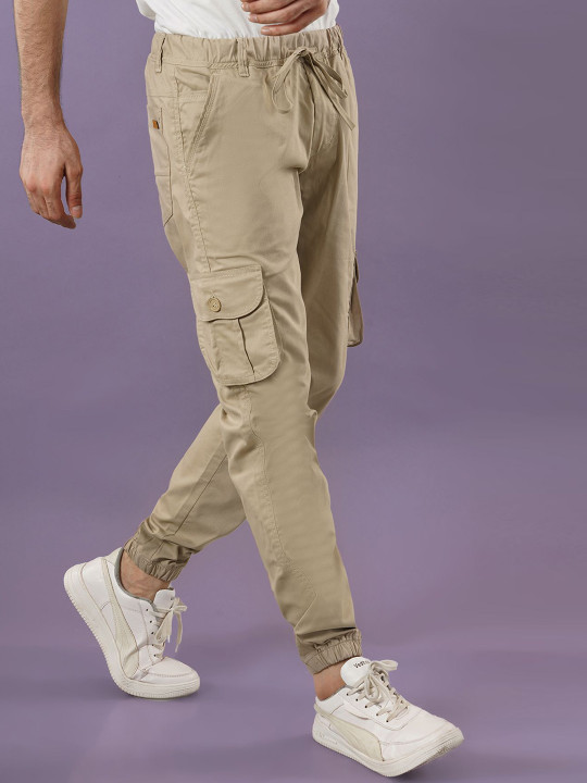 NIVASU Men Cotton Mid-Rise Tapered Fit Cargos Jogger
