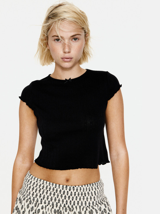 H&M Overlock-Detail Pointelle Top