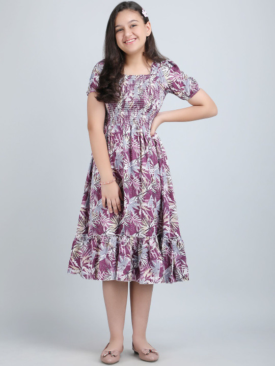 YK Girls Purple Fit and Flare Dress