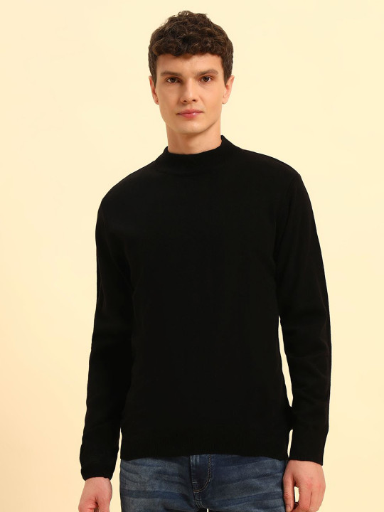 Cantabil Men Solid Mock Neck Long Sleeves Sweater