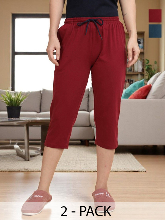 Kryptic Women Pack Of 2 Cotton Relaxed Fit Capris