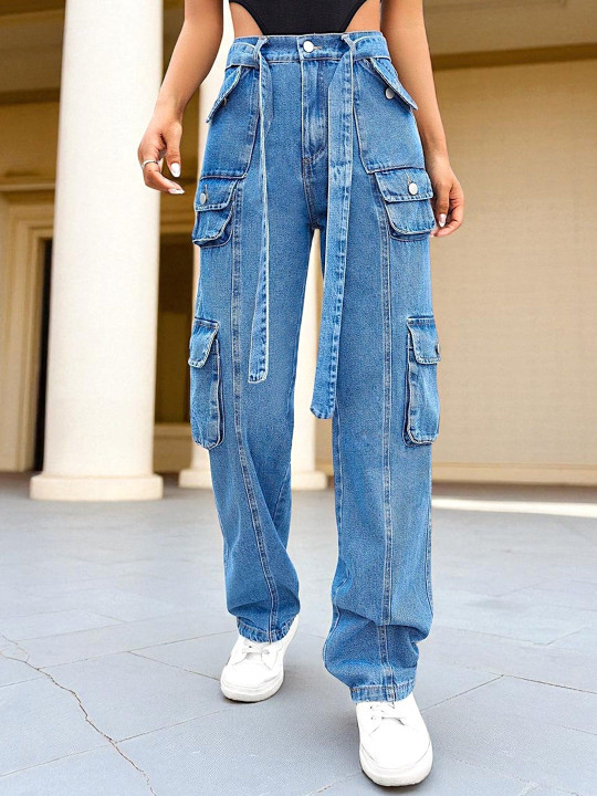 Crazeis Women Comfort Wide Leg High-Rise Acid Wash Stretchable Jeans