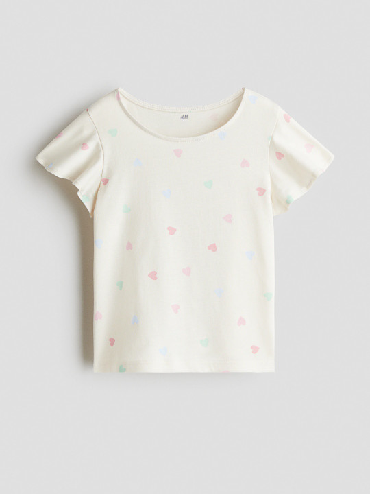 H&M Girls Printed Flutter-Sleeved Top