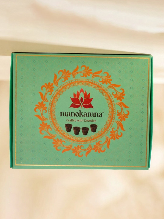 manokamna Brown 10 Pieces 100% Natural Herbs Sandalwood Sambrani Havan Cups With Stand