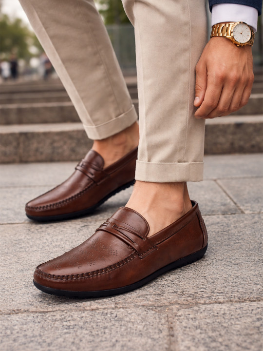 Ajanta Men Perforations Lightweight Formal Penny Loafers