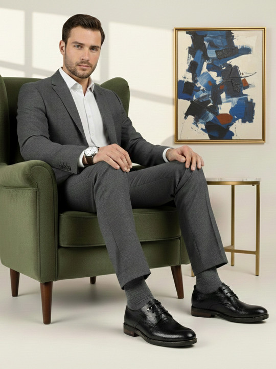 DAVINCHI Men Leather Round Toe Formal Derbys