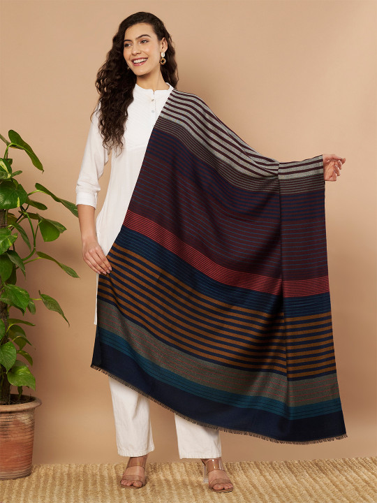 Sangria Women Navy & Black Striped Shawl