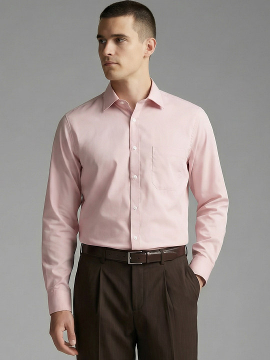 Louis Philippe Men Regular Fit Easy to Iron Premium Cotton Full Sleeve Solid Formal Shirt