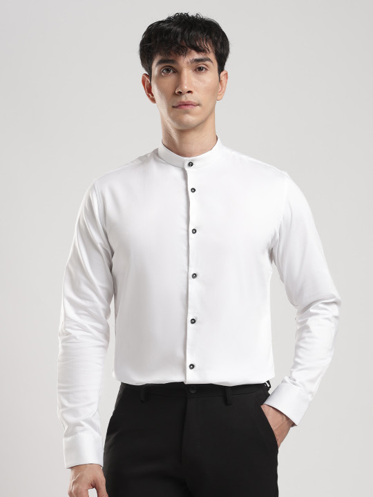 MR BUTTON Men White Smart Slim Fit Cotton Linen Casual Shirt