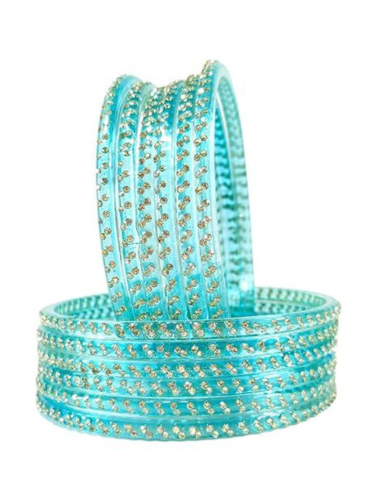 FOMIKA Women Zircon Studded Glass Bangle Set