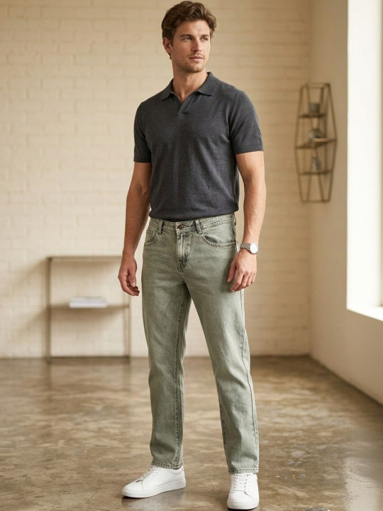 LINARIA Men Classic Regular Fit Mid-Rise Stretchable Jeans
